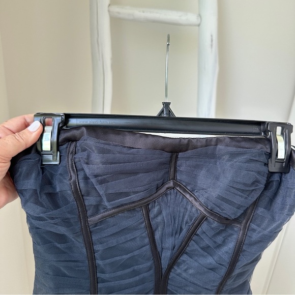 BCBG MaxAzria Dark Blue Grey Ruched Sela Strapless Convertible Evening Dress - Picture 4 of 11